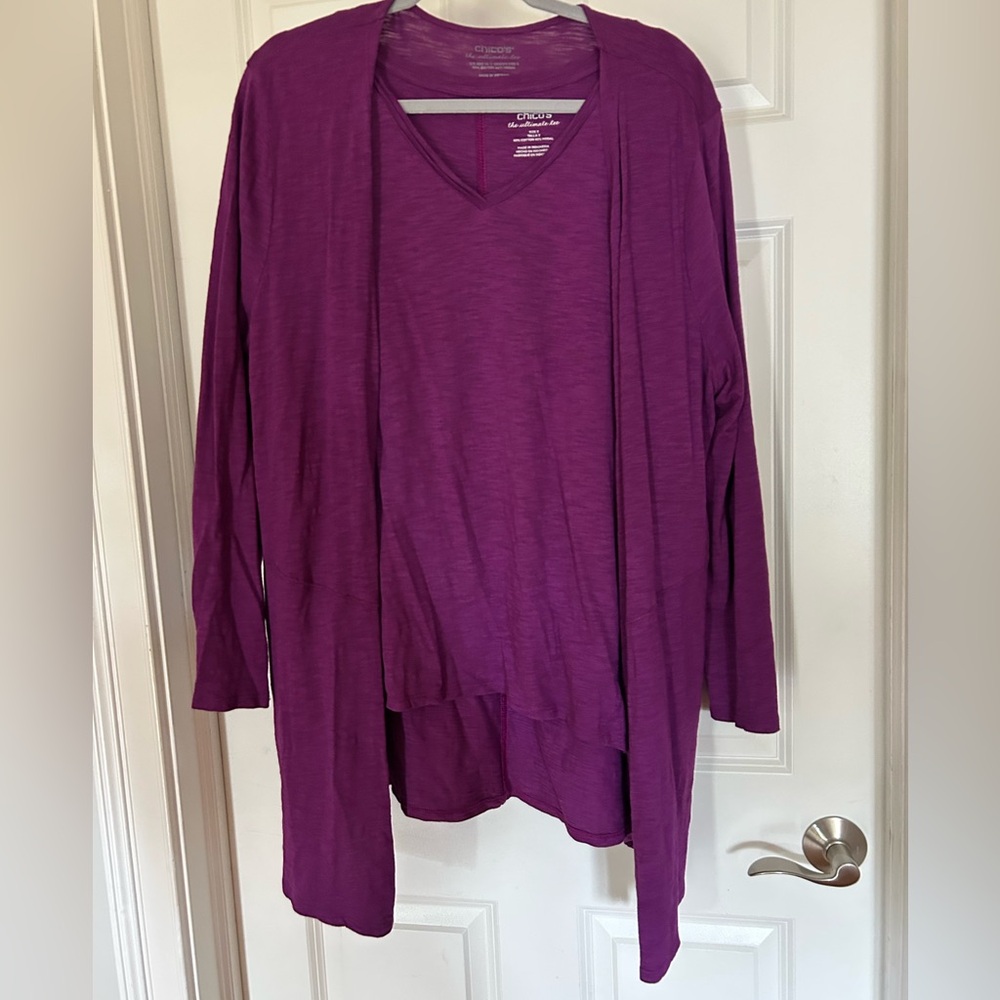 Chico's Ultimate Tee Lightweight Set -Open-Front Coverup & 3/4” Sleeve Top EUC - Picture 7 of 7